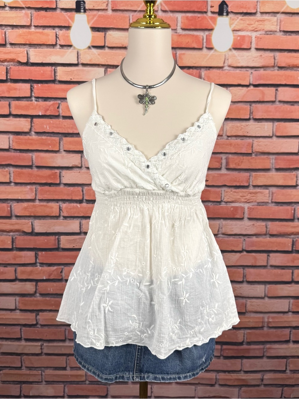 y2k white babydoll tank